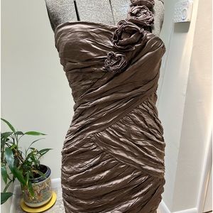 BCBG Rusched one shoulder dress.